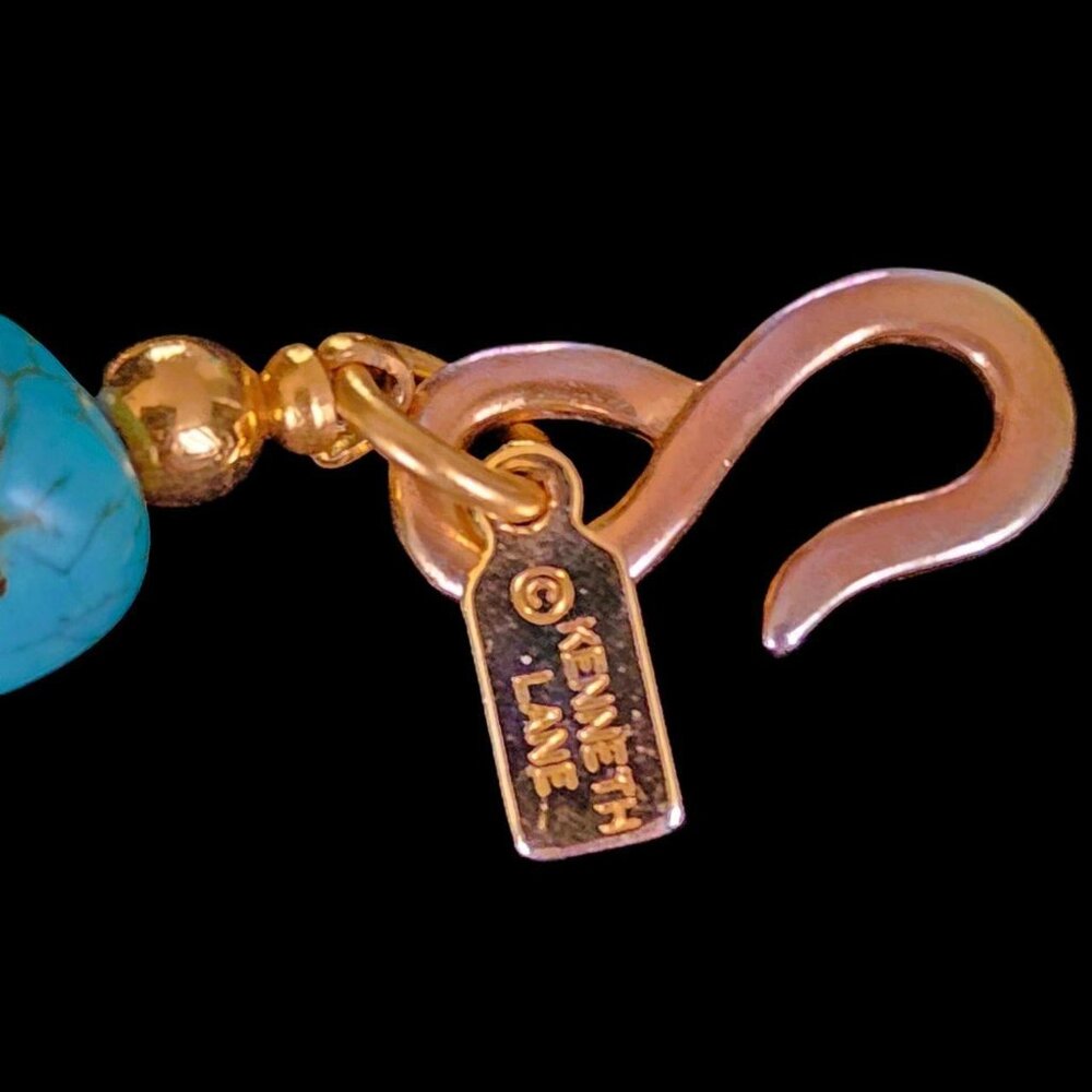 VINTAGE Kenneth Jay Lane Turquoise Nugget Statement Necklace Signed 17"-21" - Picture 7 of 8